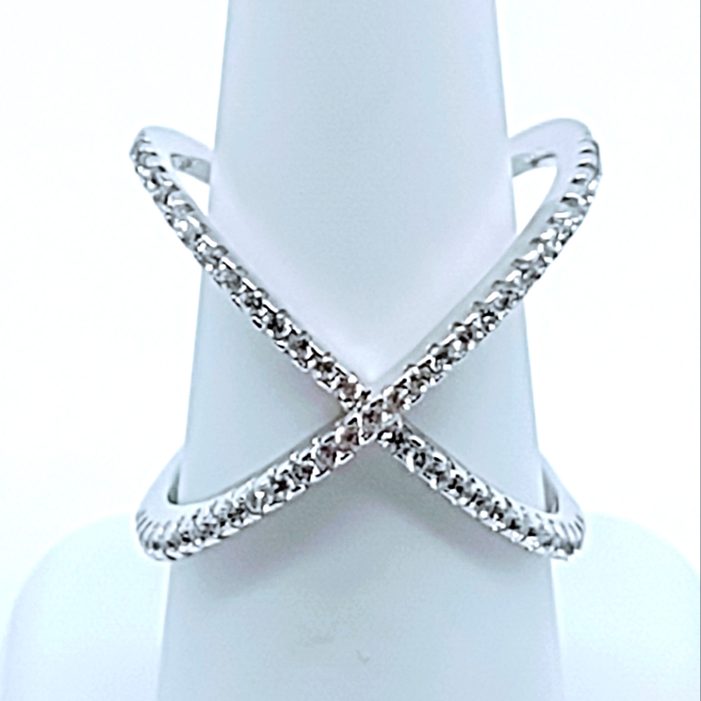 Sterling Silver X Criss Cross Cubic Zirconia Ring